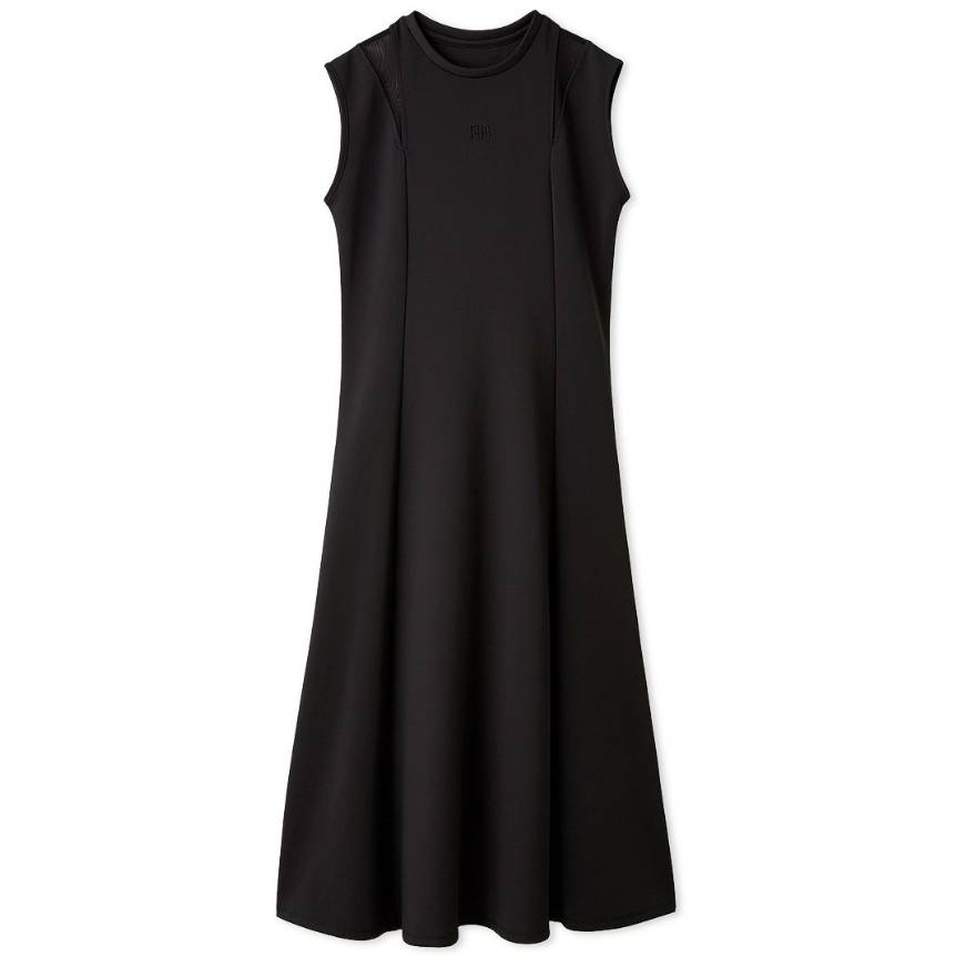 ロゴ刺繍ノースリーブカットワンピース BLK F