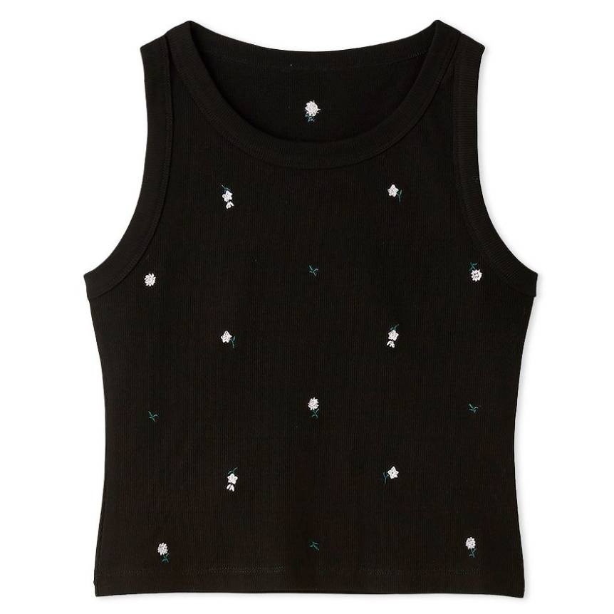 フラワー刺繍タンクトップ BLK F
