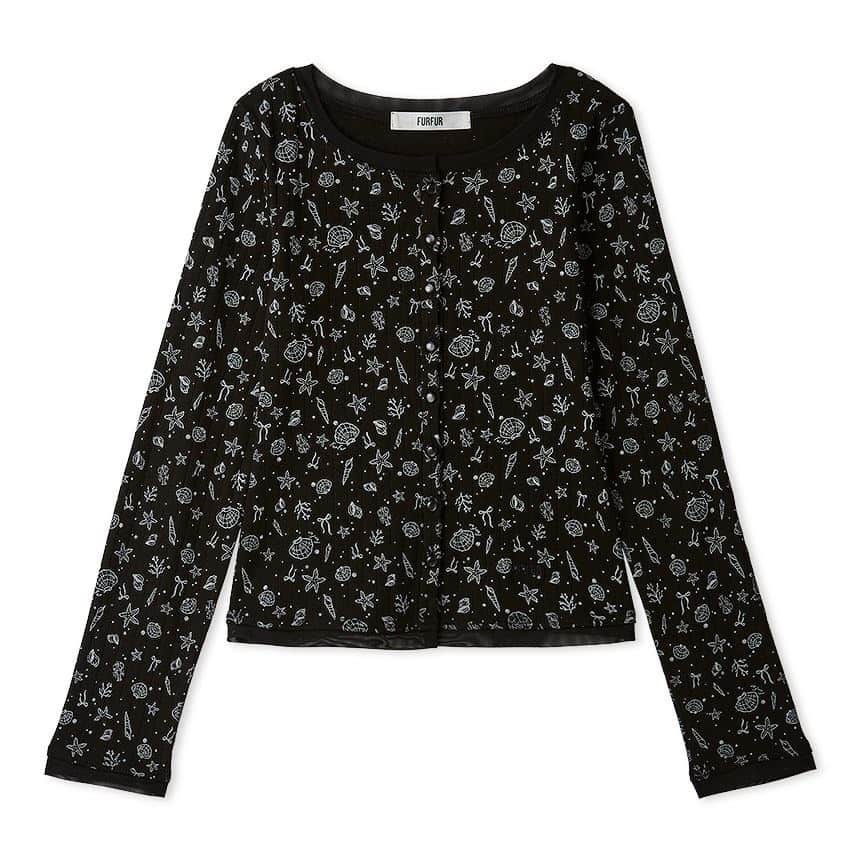 シェルモチーフプリントカーディガン BLK F