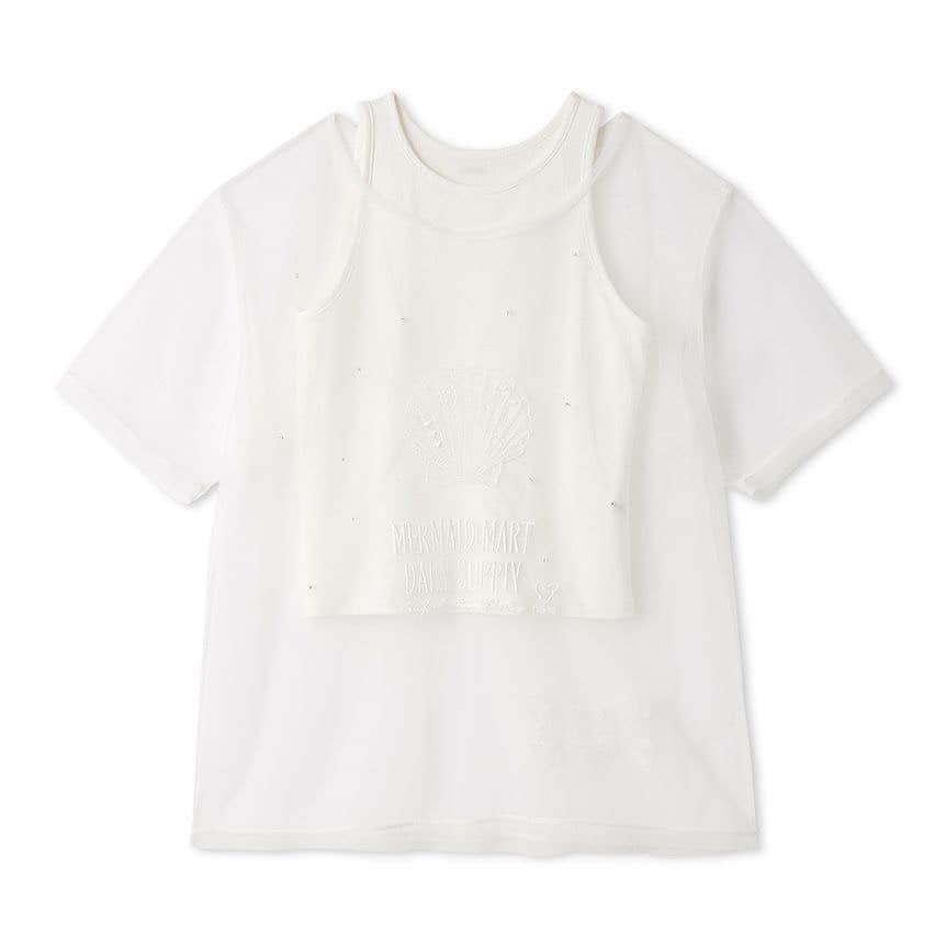 マリン刺繍チュールセットTシャツ WHT F