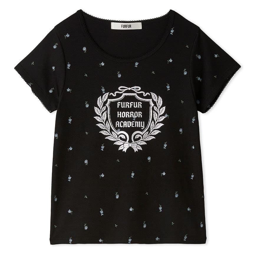 HORROR ACADEMY　フラワープリントTシャツ BLK F