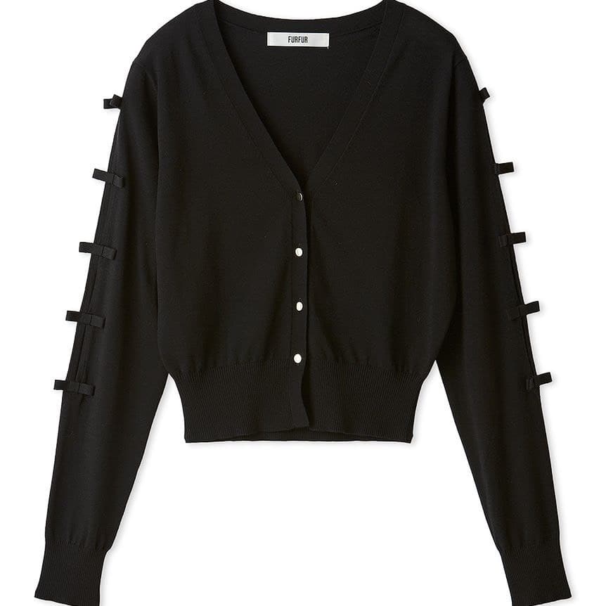 リボンスリーブシアーカーディガン BLK F