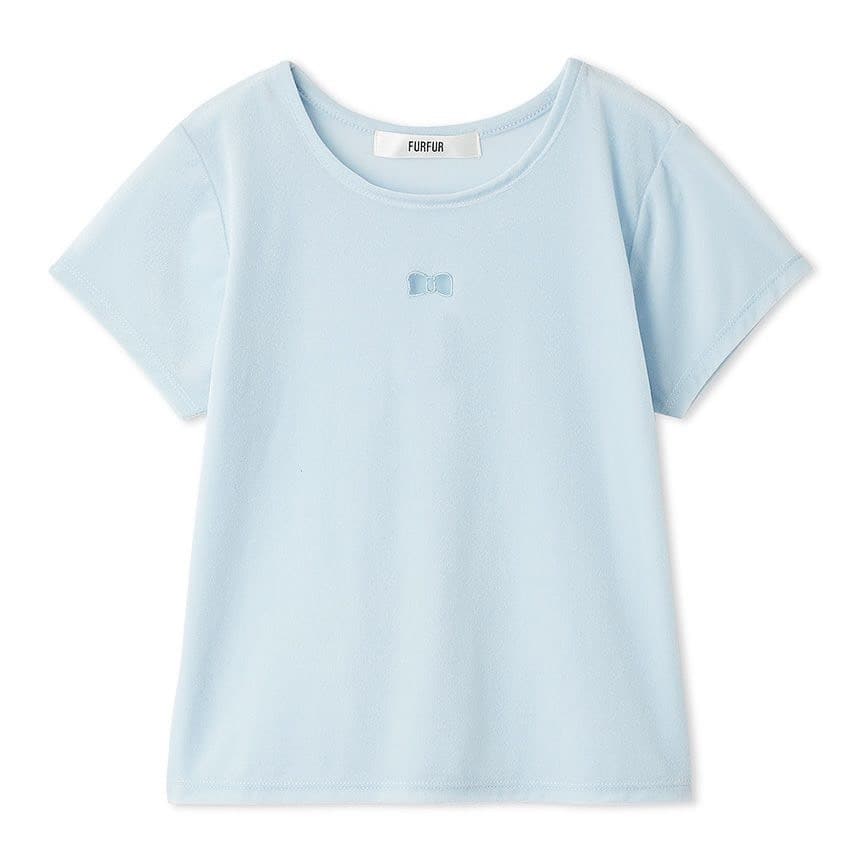 ベロアカットワークリボン刺繍Tシャツ LBLU F