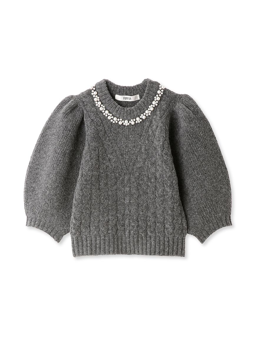 パールモチーフパフスリーブニット GRY F