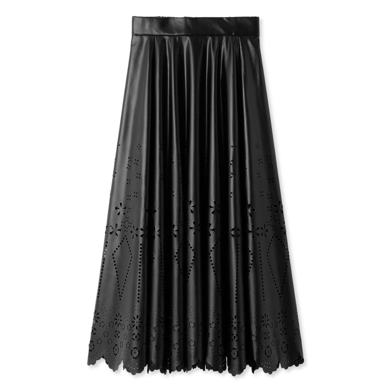 フラワーパンチングレザーライクスカート BLK F