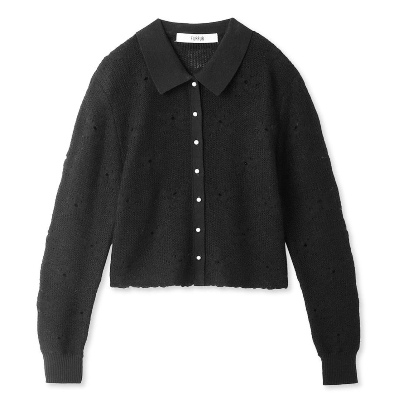 レース編みカーディガン BLK F