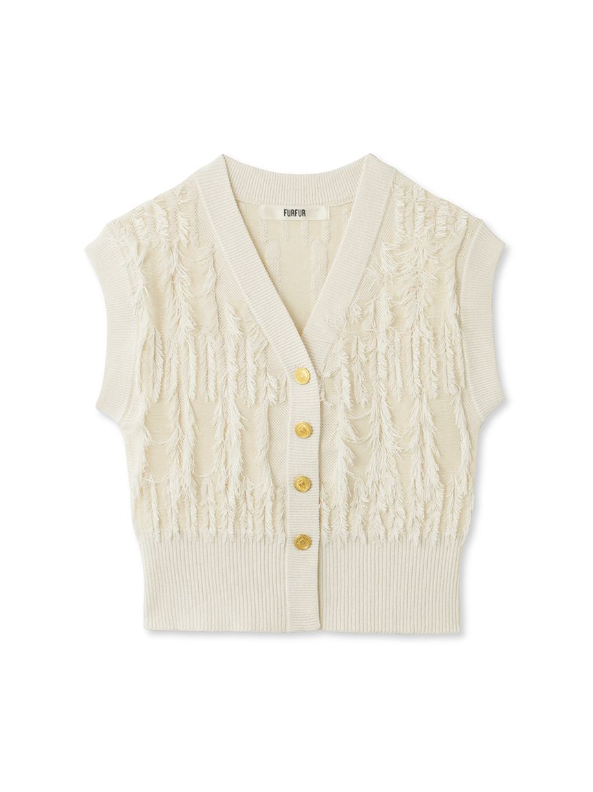 フリンジ編みベスト WHT F