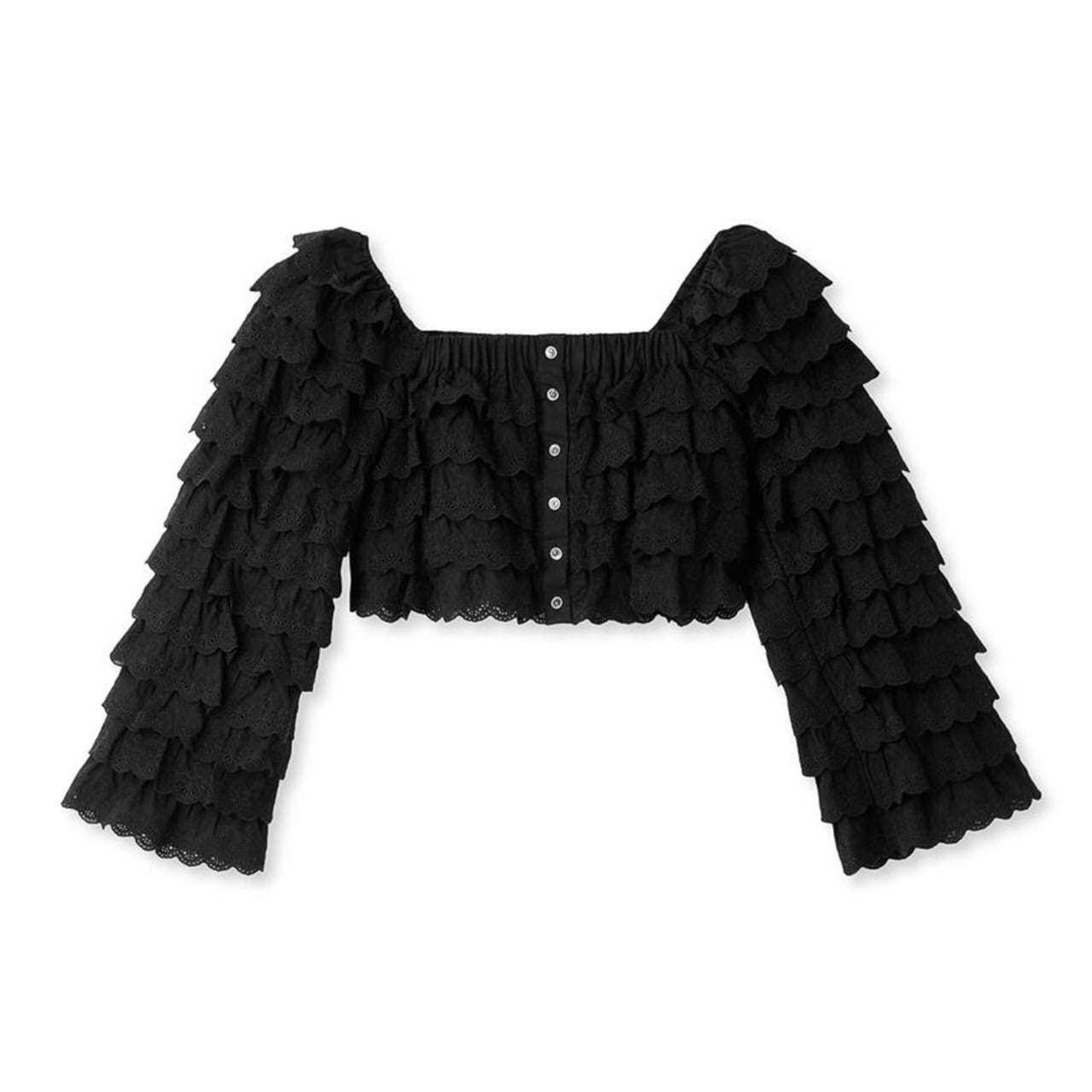 レースフリルクロップドブラウス BLK F