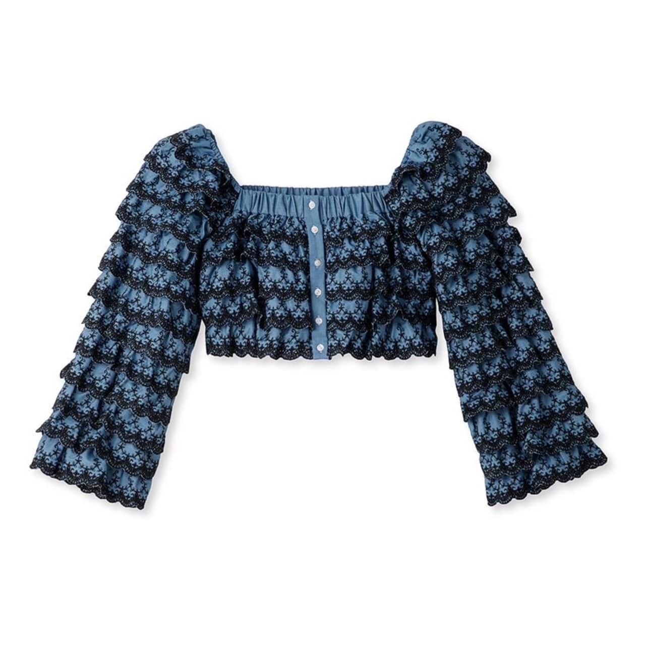 レースフリルクロップドブラウス BLU F