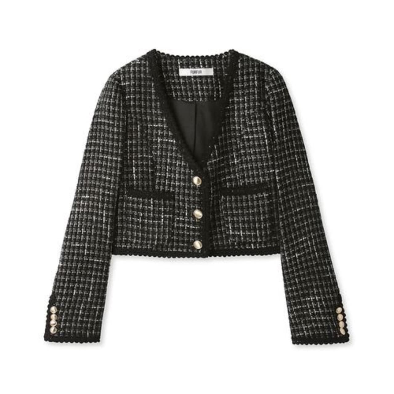 トリミングツイードジャケット BLK F