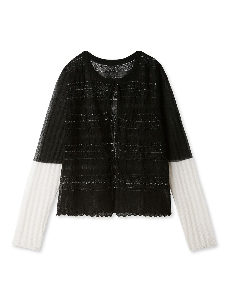 バイカラーシアーカーディガン BLK F
