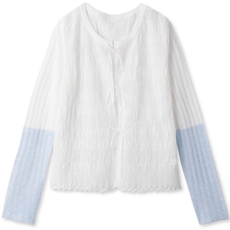 バイカラーシアーカーディガン WHT F