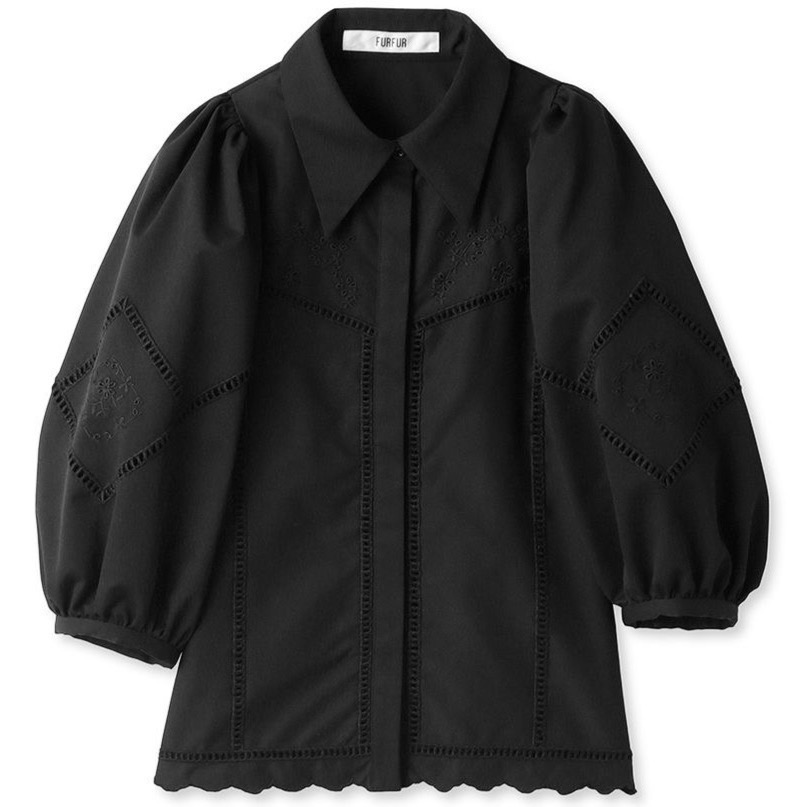 カットワーク刺繍ブラウス BLK F