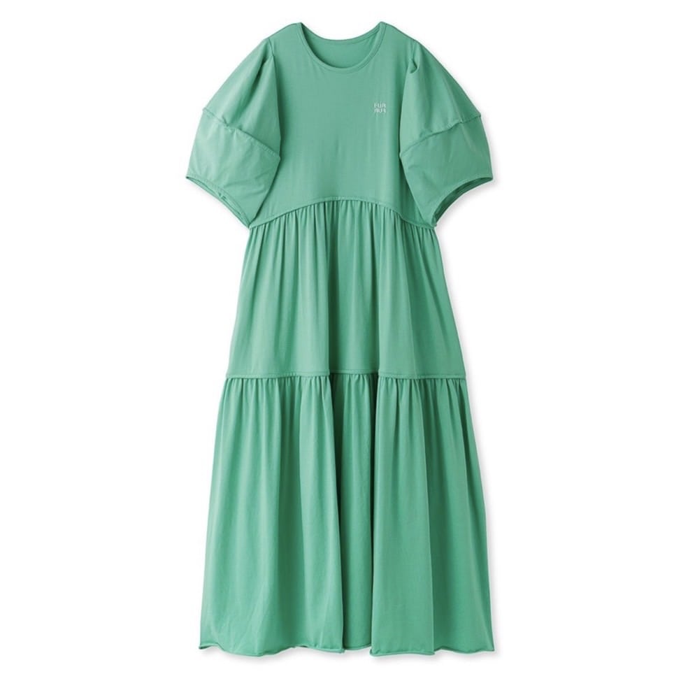 ロゴ刺繍パフスリーブカットワンピース GRN F