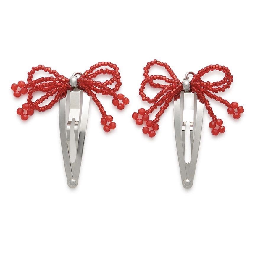 ビーズリボンヘアピンSET RED F