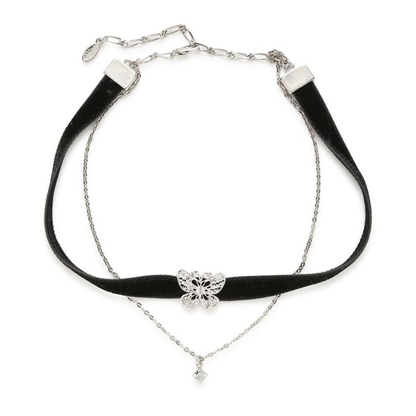 バタフライモチーフベロアネックレス SLV F