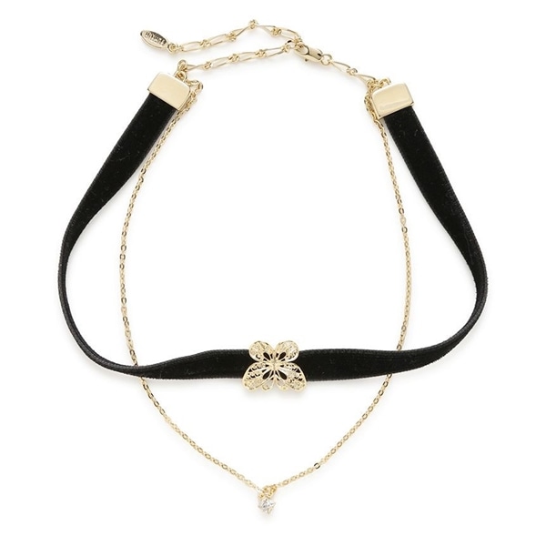 バタフライモチーフベロアネックレス GLD F