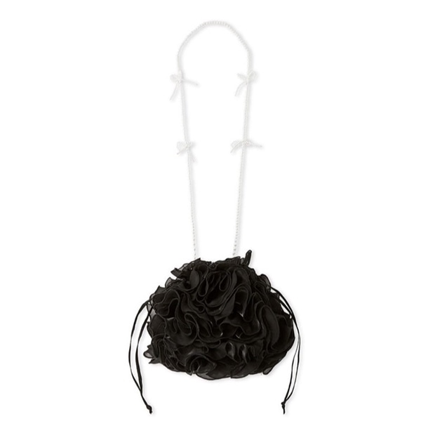 リボンストラップ巾着フリルバッグ BLK F