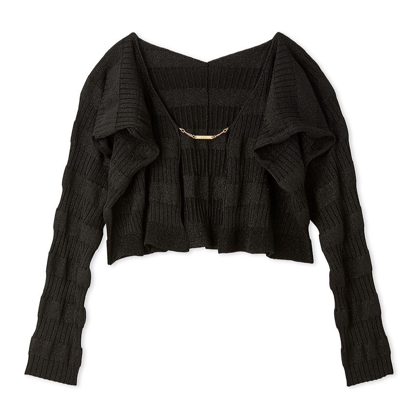 クロップドリブカーディガン BLK F