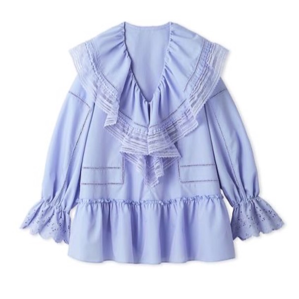 フリルカラーチュニックブラウス SAX F