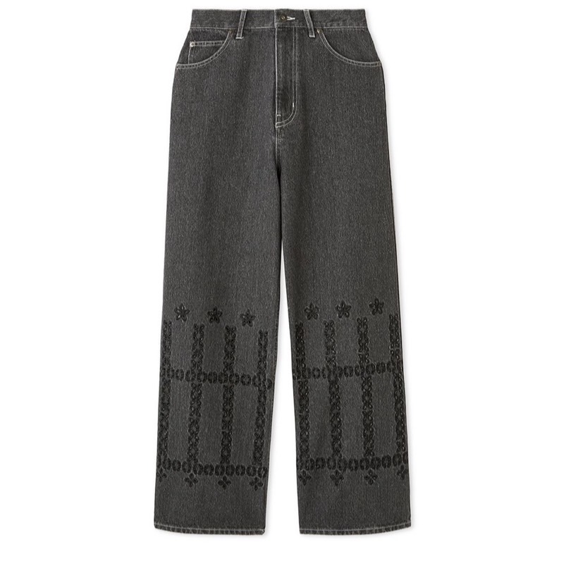 カットワークデコレーションデニムパンツ GRY 1