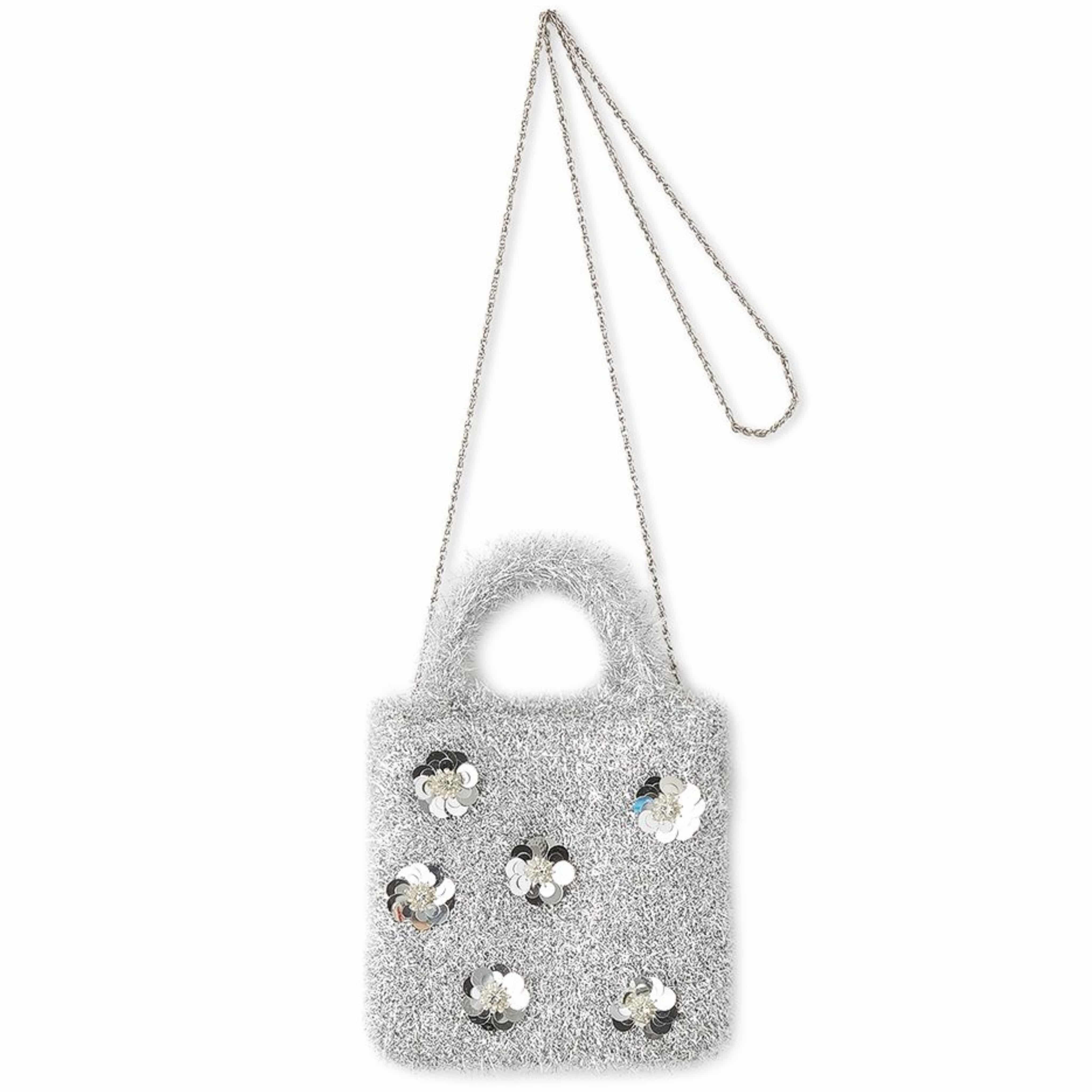 メタリックニットバッグ SLV F