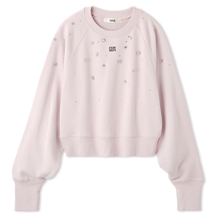 ビジュー付きロゴ刺繍スウェット PNK F