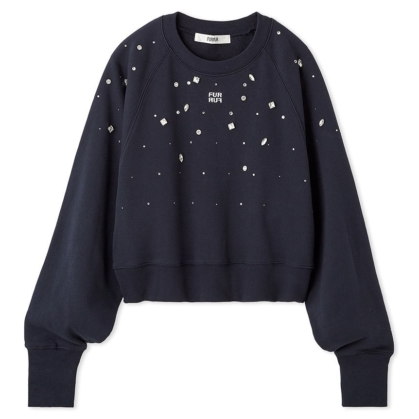 ビジュー付きロゴ刺繍スウェット NVY F