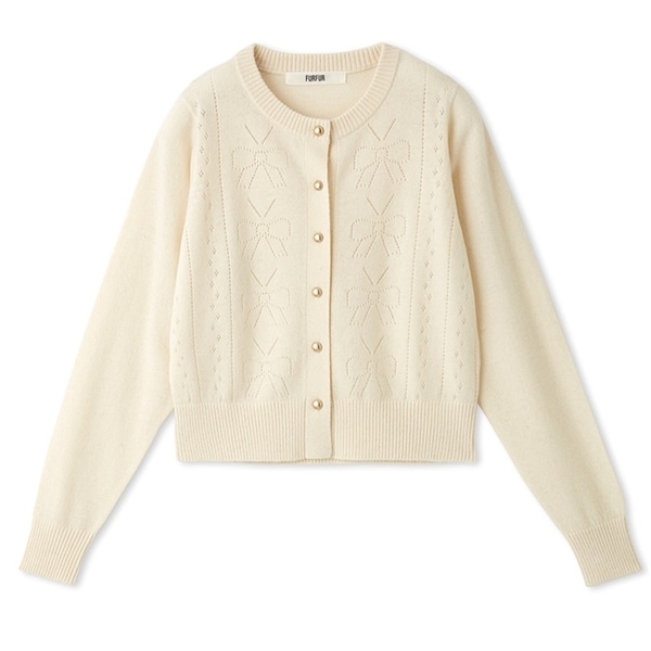 リボン柄アイレットカーディガン IVR F