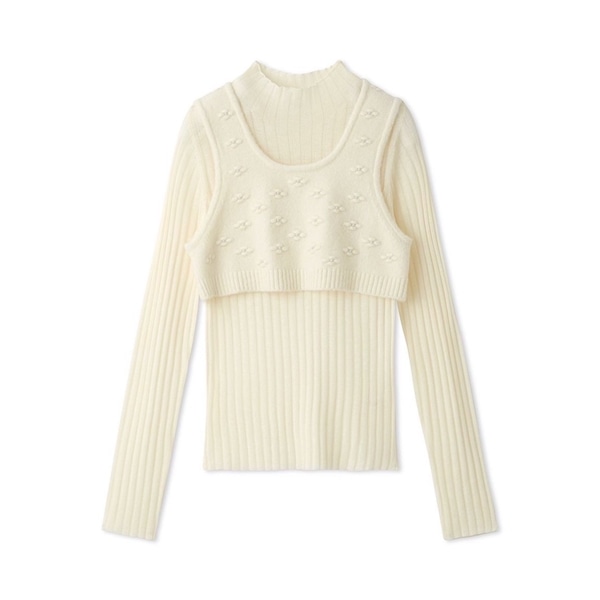 フラワーニットレイヤードセット WHT F