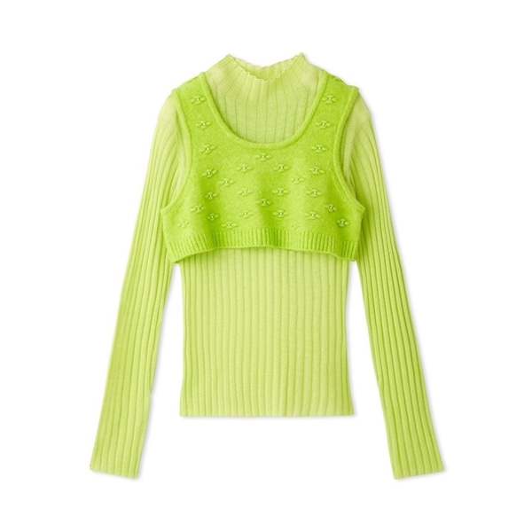 フラワーニットレイヤードセット LIME F