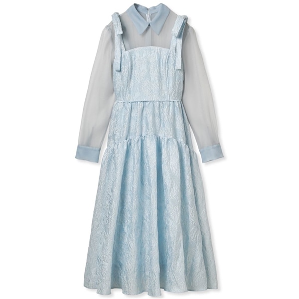 パフスリーブラメジャガードコンビドレス LBLU F