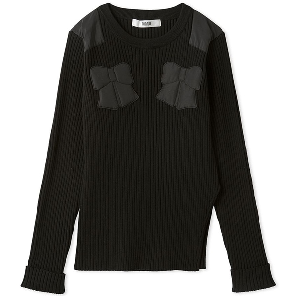 リボンアップリケコマンドプルオーバー BLK F