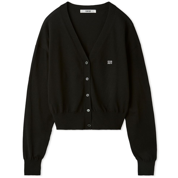 ロゴ刺繍vネックカーディガン BLK F