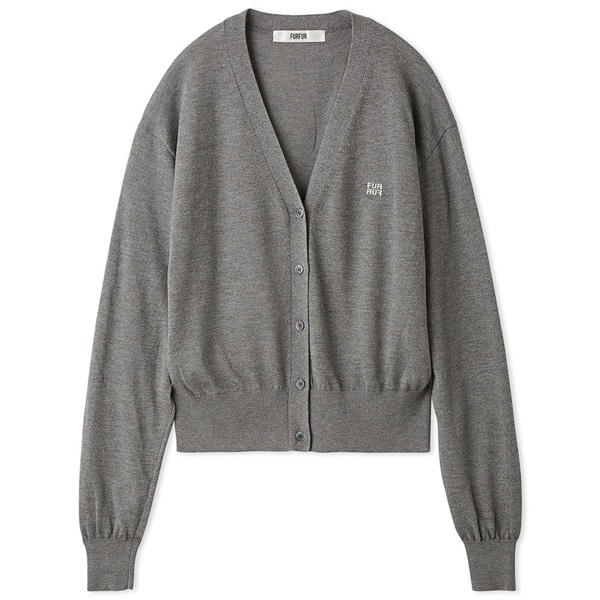 ロゴ刺繍vネックカーディガン GRY F