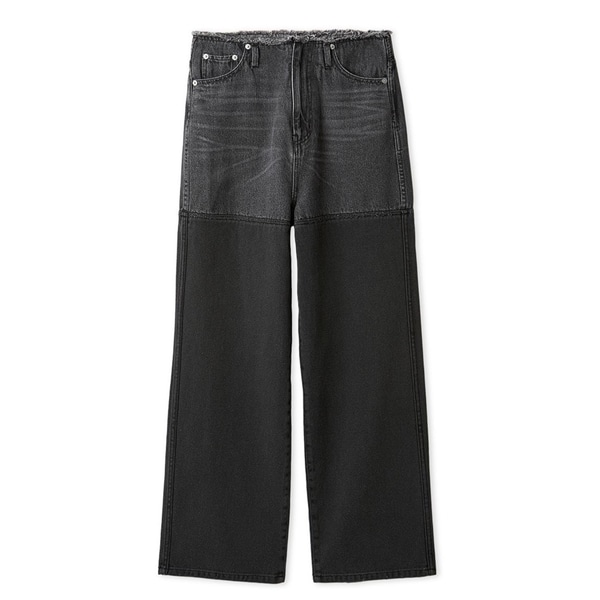 カットオフバイカラーデニムパンツ BLK 1