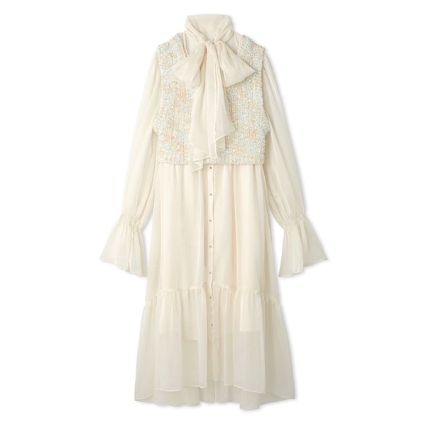 ニットベストセットボウタイワンピース WHT F