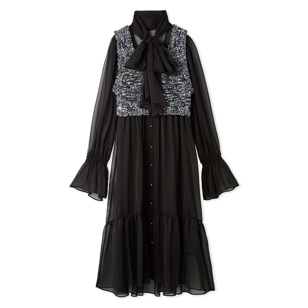 ニットベストセットボウタイワンピース BLK F