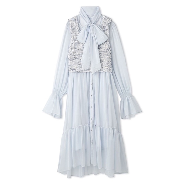 ニットベストセットボウタイワンピース SAX F