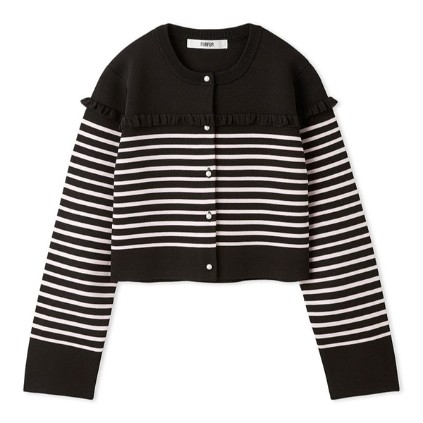 フリルバスクボーダーカーディガン BLK F