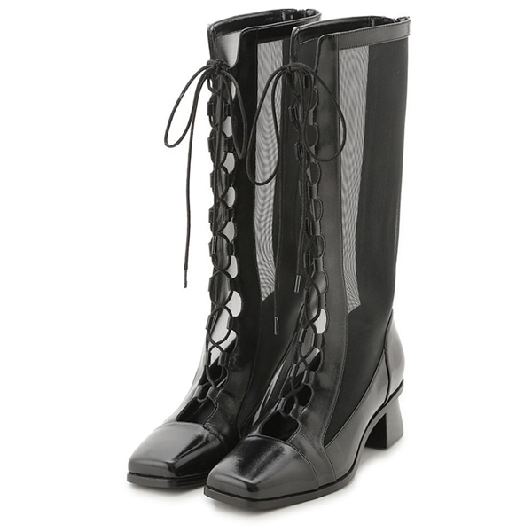 レースアップメッシュブーツ BLK 36