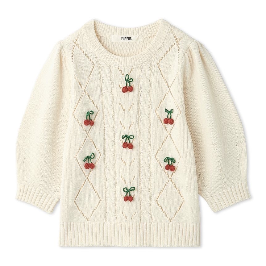 チェリーモチーフニットトップス WHT F