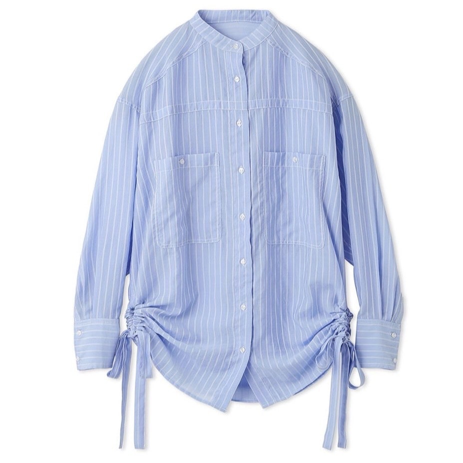 サイドギャザーバンドカラーシャツ SAX F