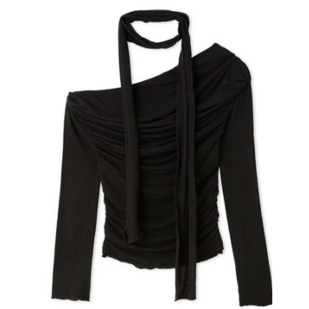 ドレープアシメトップス BLK F