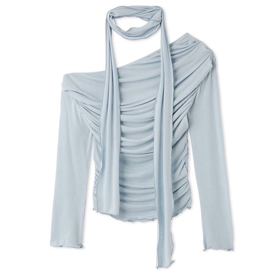 ドレープアシメトップス LBLU F