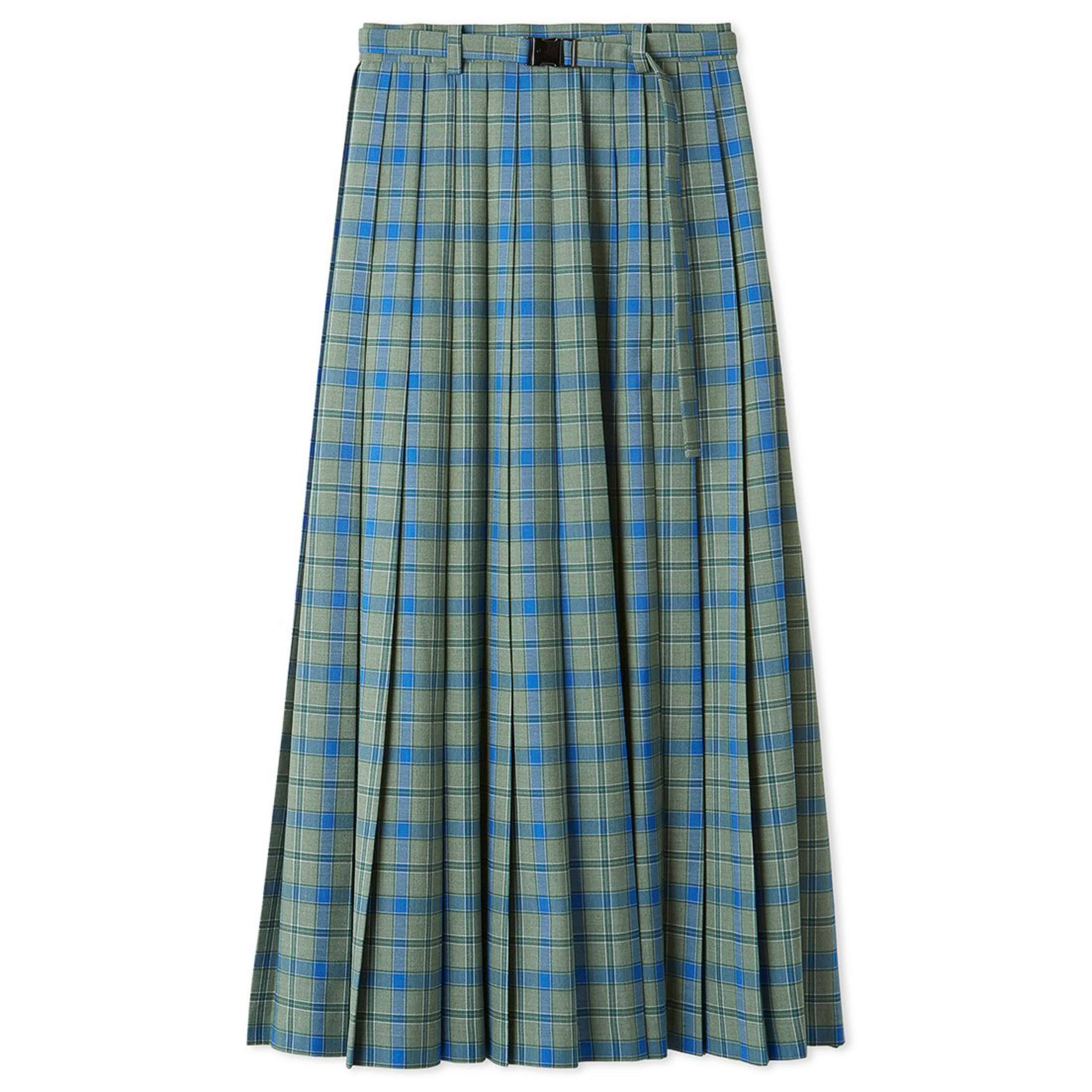 ベルト付きスリットプリーツスカート CHECK F