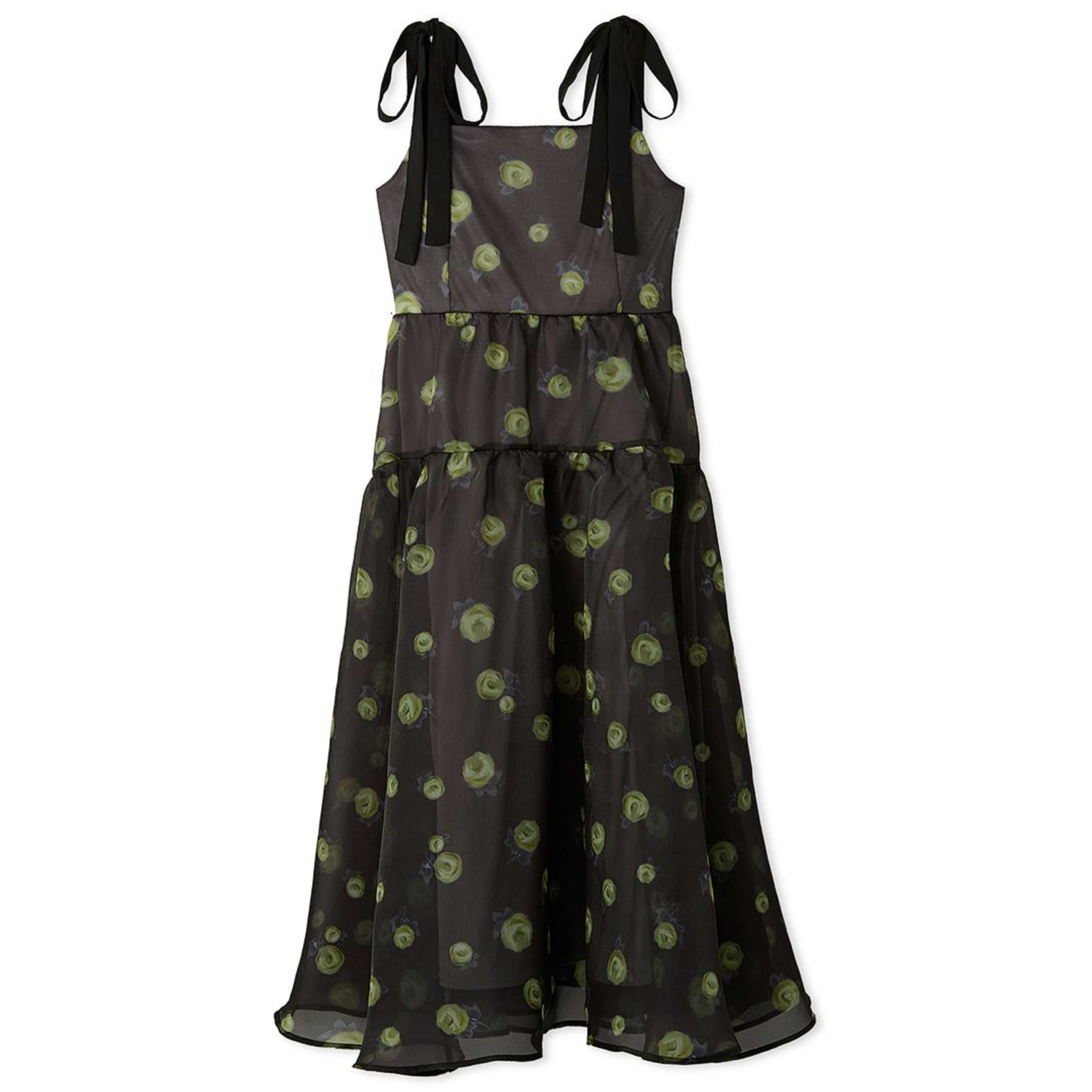 ぼかしフラワーリボンワンピース BLK F