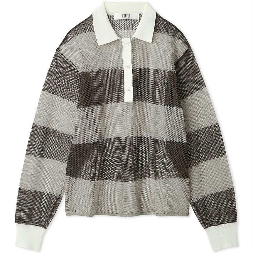 ラガーボーダーメッシュプルオーバー BLK F