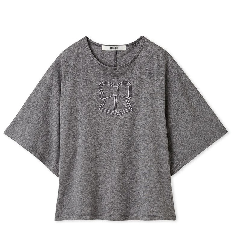 リボンロゴ刺繍ワイドスリーブTシャツ GRY F