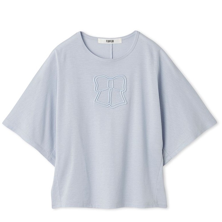 リボンロゴ刺繍ワイドスリーブTシャツ SAX F